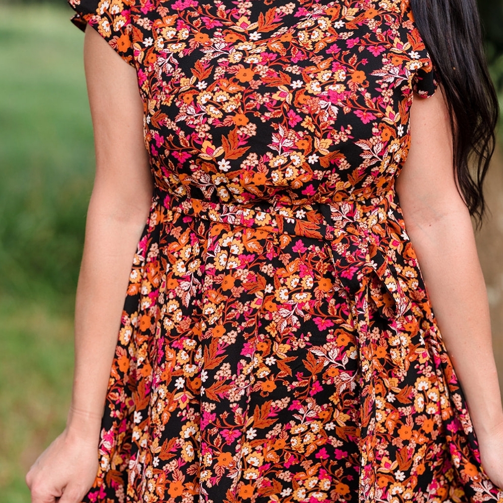 FEW LEFT❗️SUGARLIPS Honey Blossom Black Midi Dress - Picture 4 of 10